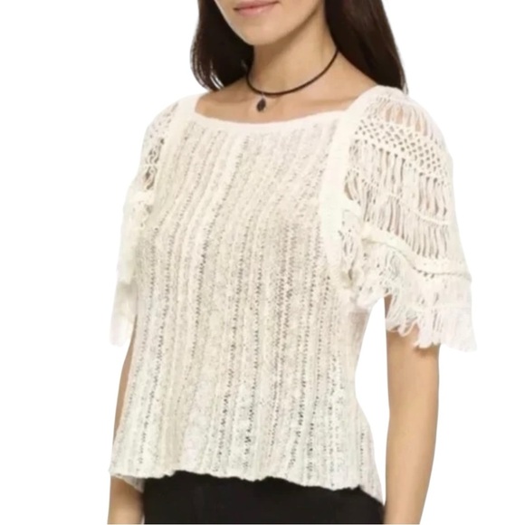 Free People Blackbird Crochet Top, Y2K Knit Blouse Summer Beach Boho Cottagecore - Picture 1 of 12